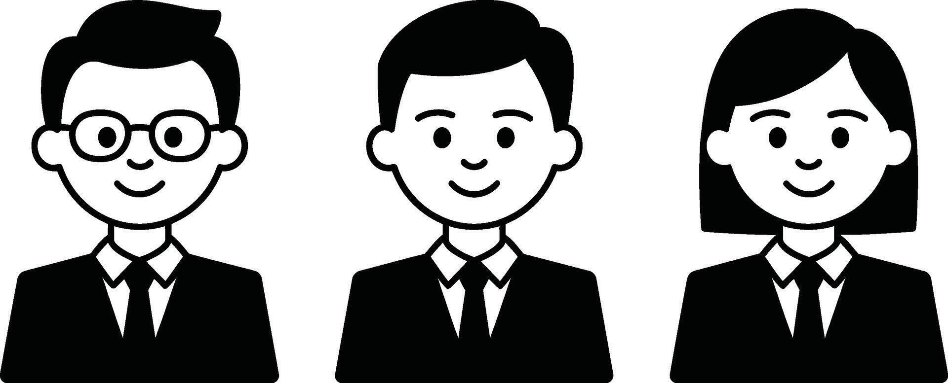 Illustration of a diverse business team in suits with clean black and white graphics vector