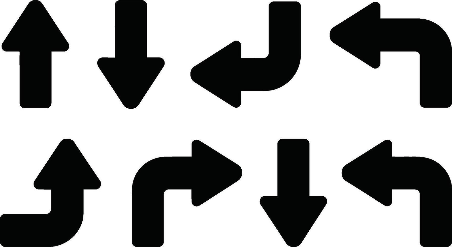 Set of black arrows icons pointing in multiple directions for navigation and design purposes vector