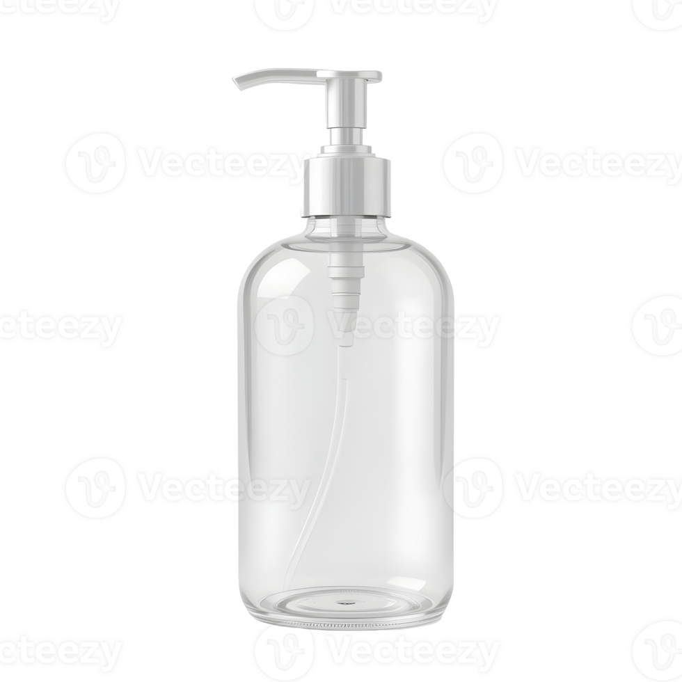 Clear Plastic Pump Bottle with White Top on Transparent Background png