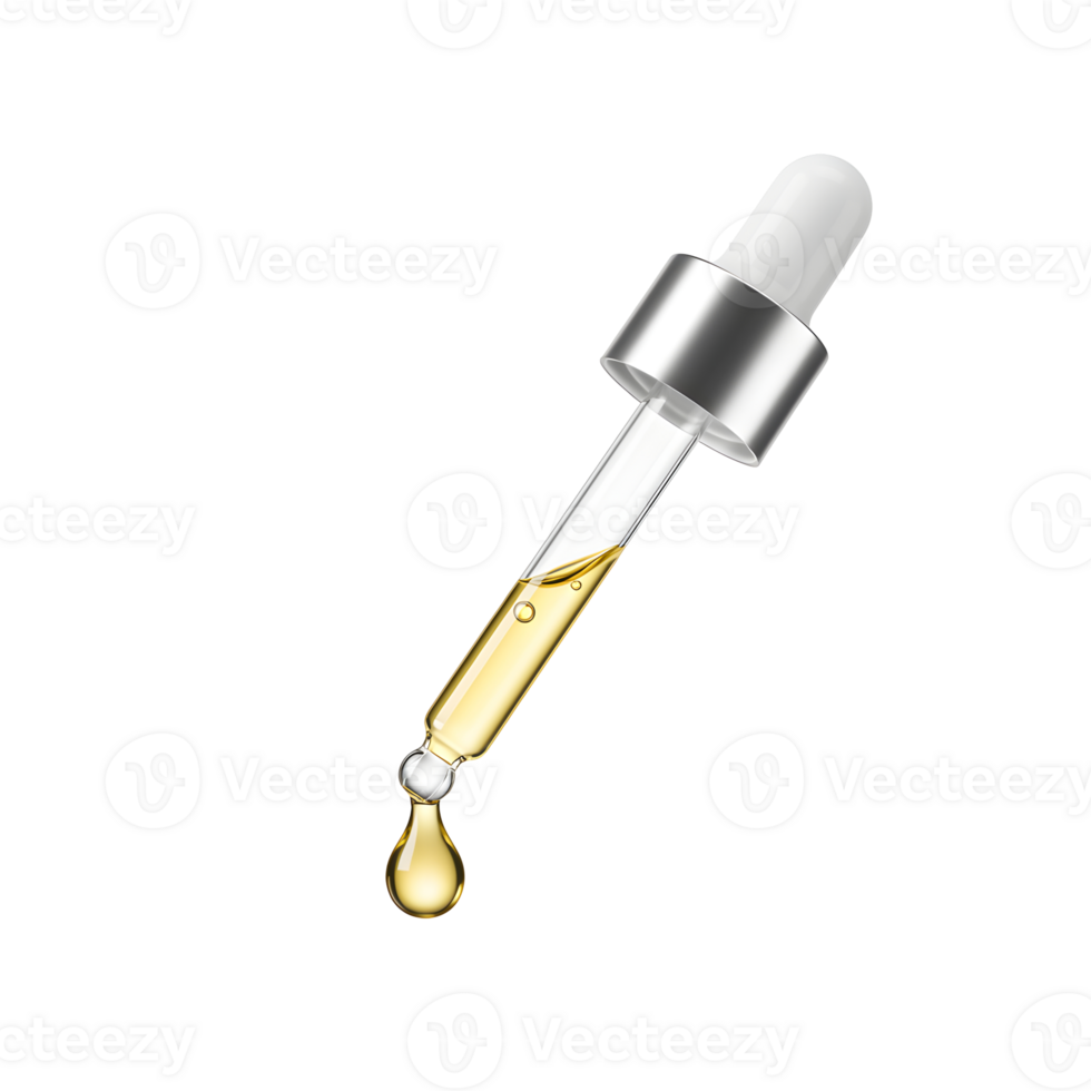 Glass Dropper with Golden Liquid Against Transparent Background png