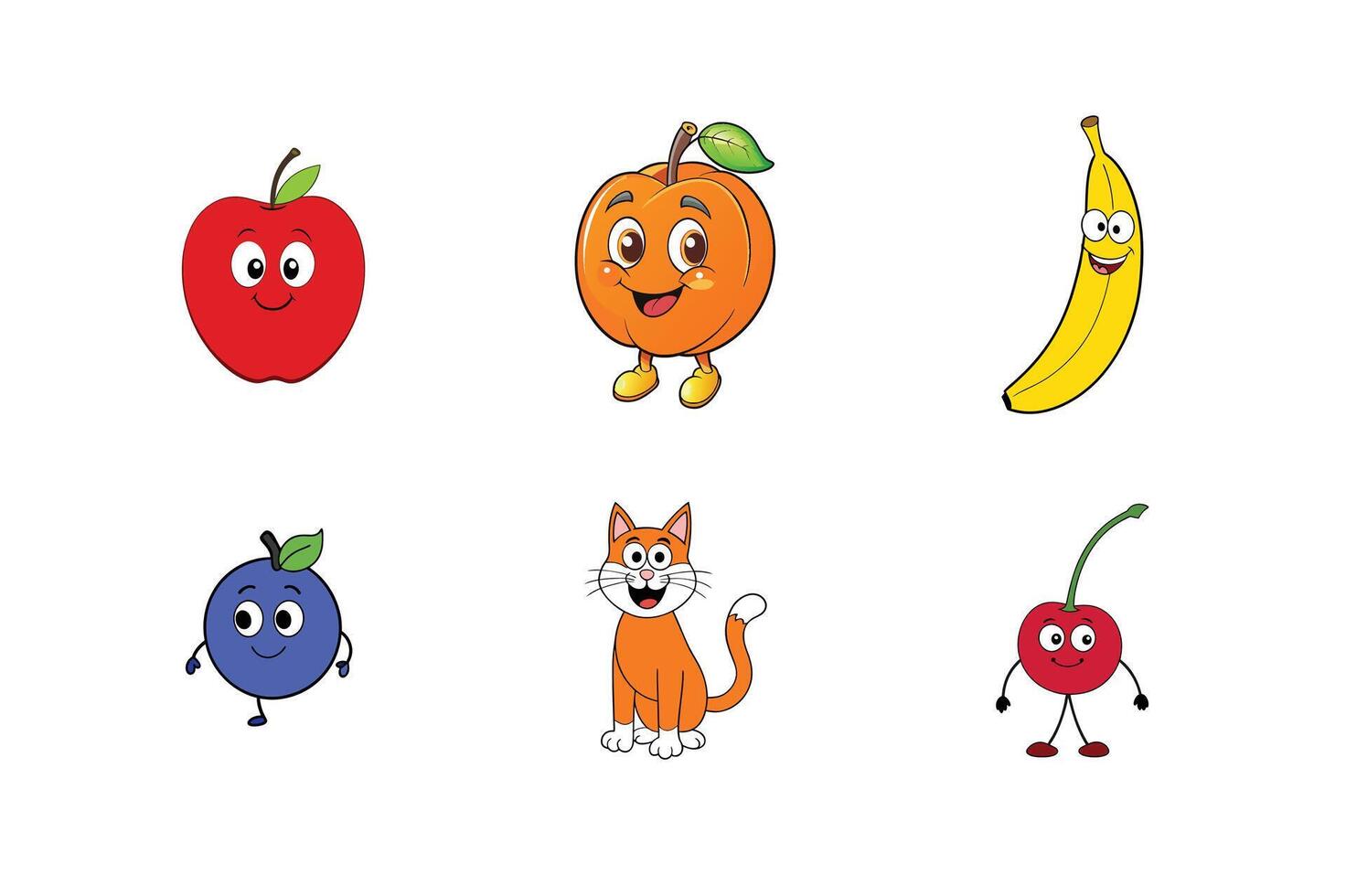 Funny Aple Apricot Banana Blueberry Cat And Cherry vector