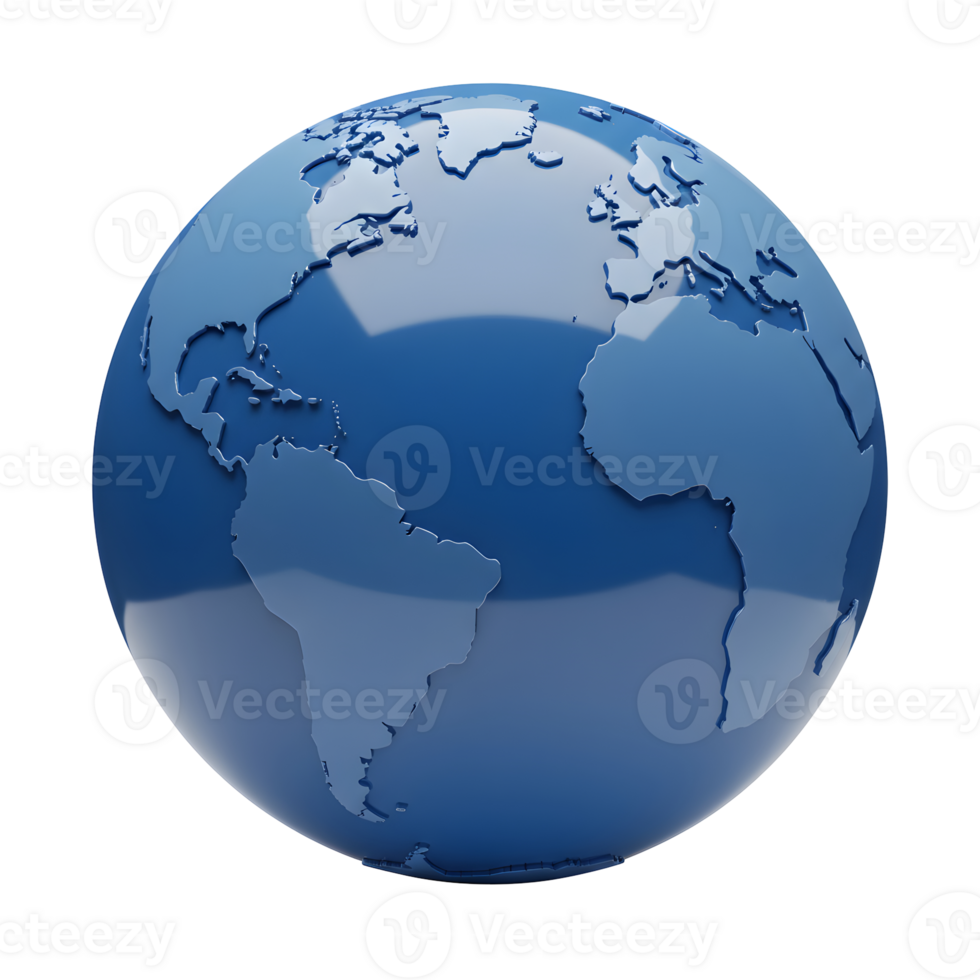 Blue Glossy 3D Earth Globe Illustration png