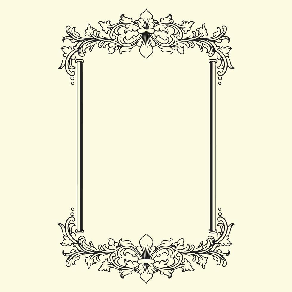 vintage baroque frame with flora engraving ornament artwork vector