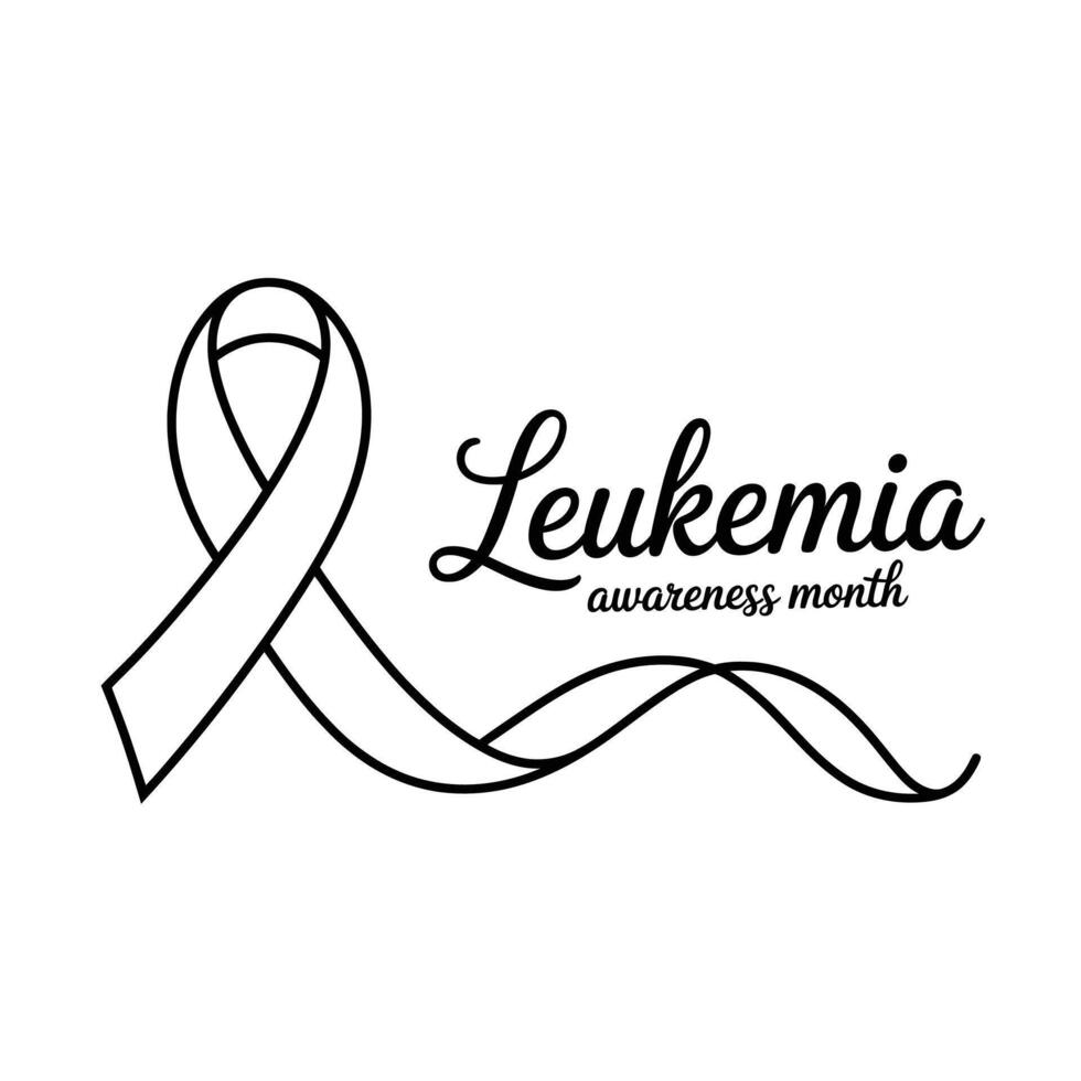 Leukaemia Awareness Ribbon A heartfelt monochrome illustration of a black ribbon with a heartbeat line, signifying support for eukaemia awareness. vector