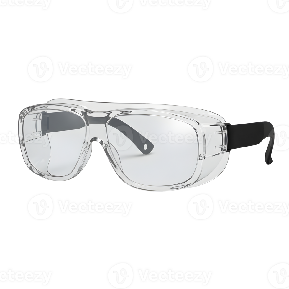 Clear Safety Glasses with Black Frame on Transparent Background png