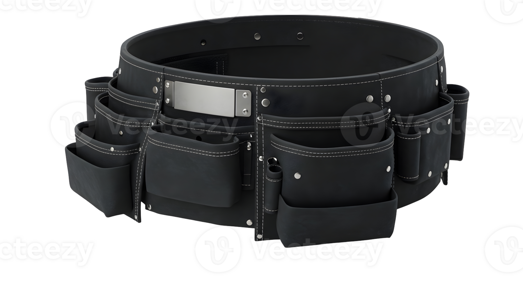 Black Leather Tool Belt with Multiple Pockets on Transparent Background png