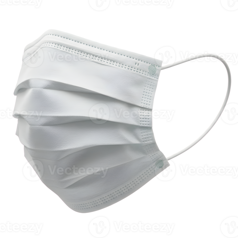 White Pleated Disposable Face Mask with Ear Loops on Transparent Background png