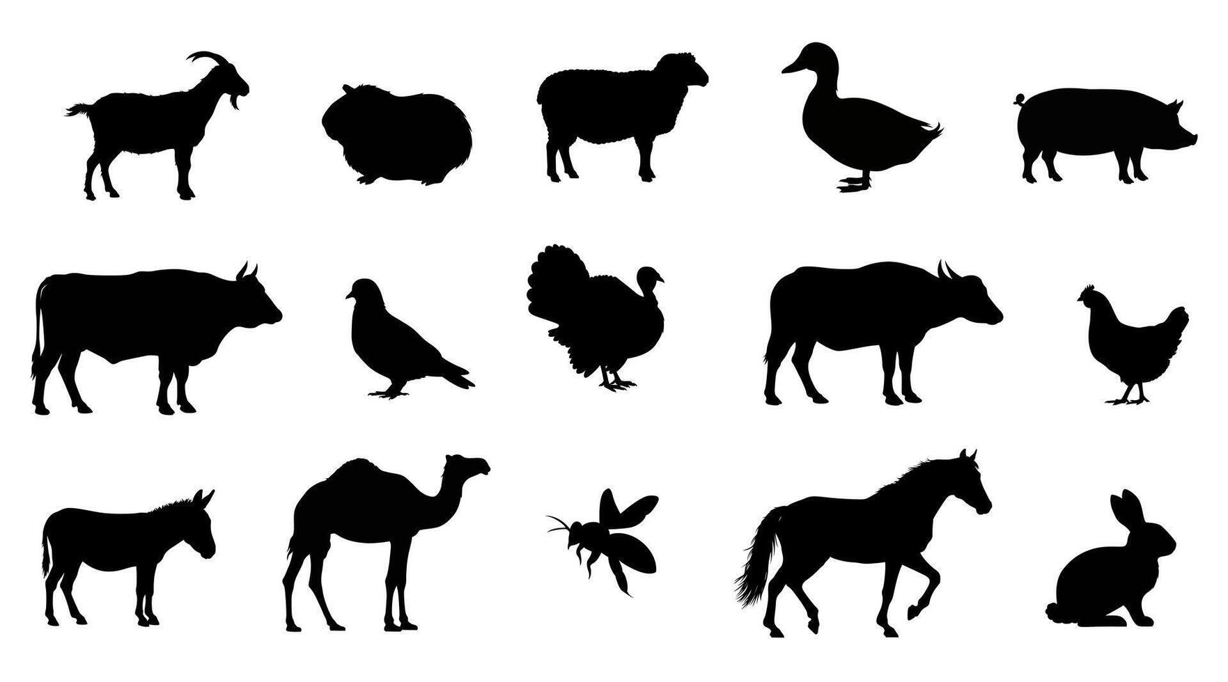 Collection of farm animal silhouettes, perfect for farm themed designs, illustrations vector