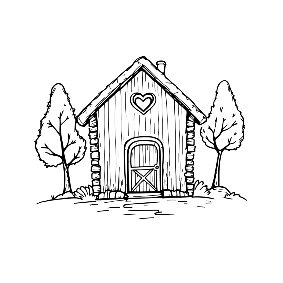 Simple yet charming forest hut with natural elements. Works great as logo design or eco-friendly brand assets. png