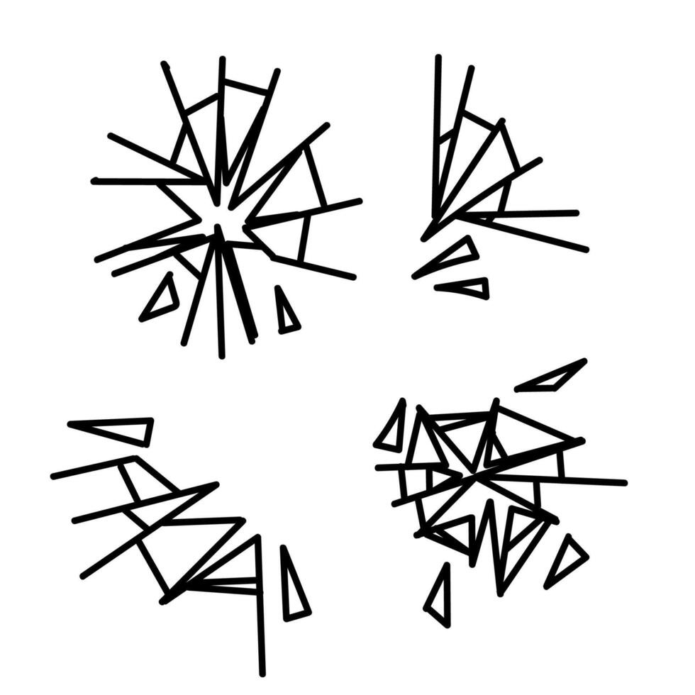 a set of four black and white drawings of a broken glass vector