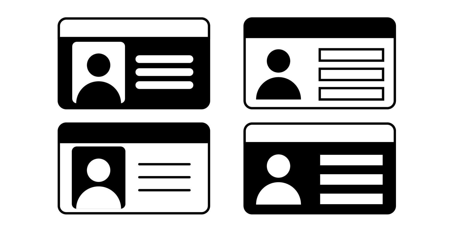 Line style driver license and identity card icons in black and white for official identification graphic designs digital ID systems and web or app interfaces vector