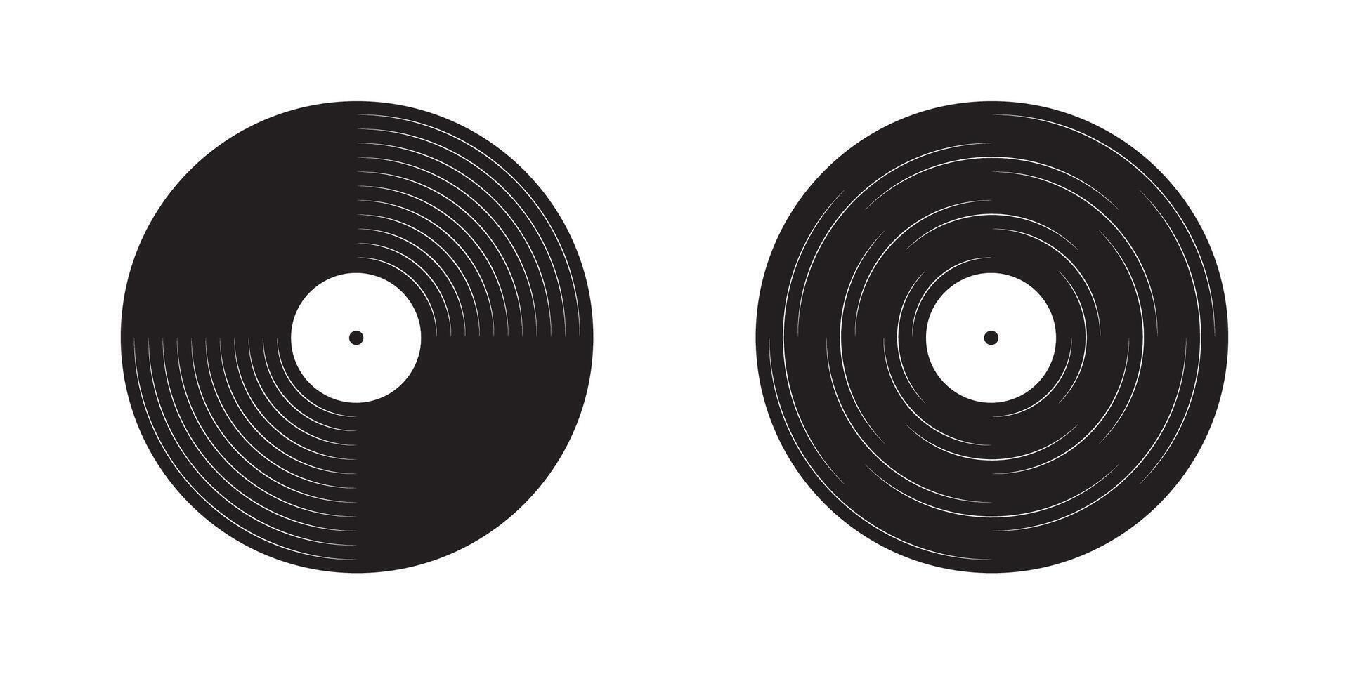 Turntable and vinyl music records Icon set of LP discs and DJ tools for retro club party 1970s 1980s 1990s vibe illustration isolated vector