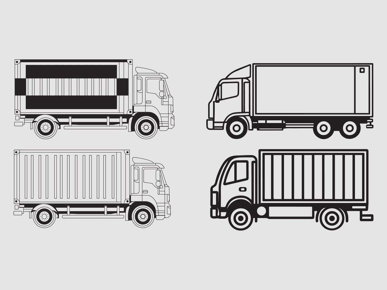 Container and Cargo Truck Illustration Line Art Transport Vehicle Set vector
