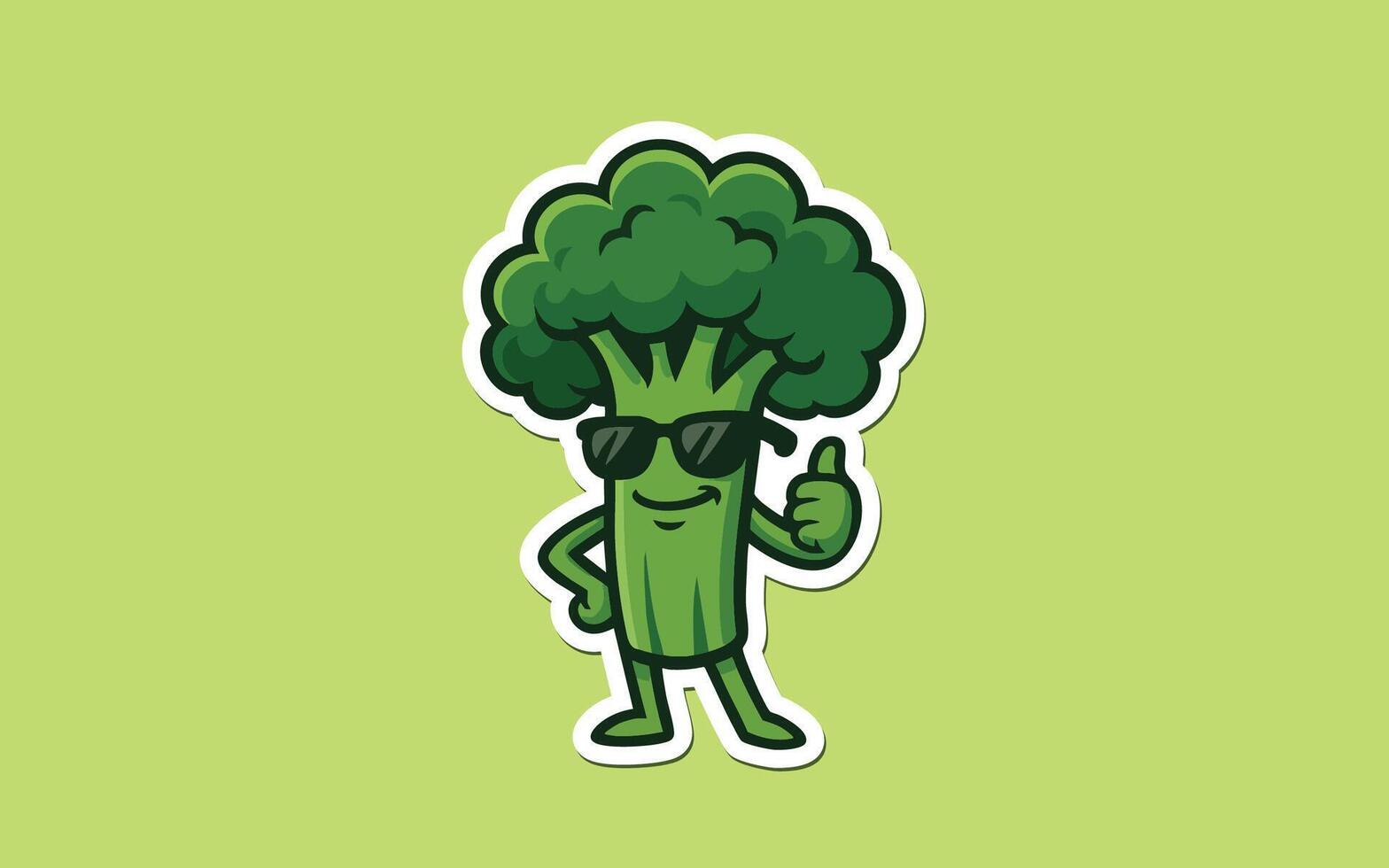 a sticker of a broccoli character with sunglasses vector