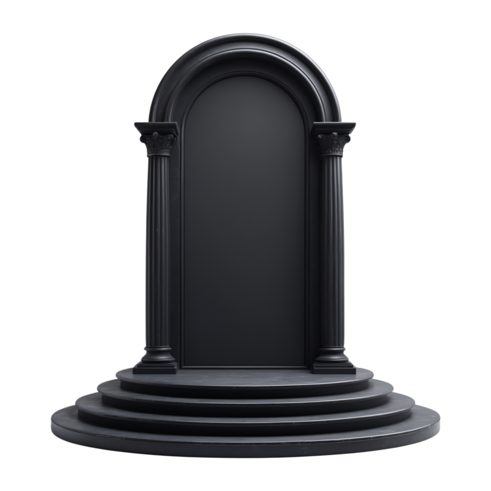 3D Rendered Black Archway with Columns on Steps png
