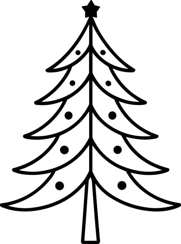 Elegant Christmas Tree Line Art with Star Top and Ornaments vector