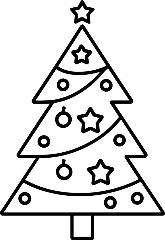 Minimalist Christmas Tree Line Art with Ornaments and Star vector