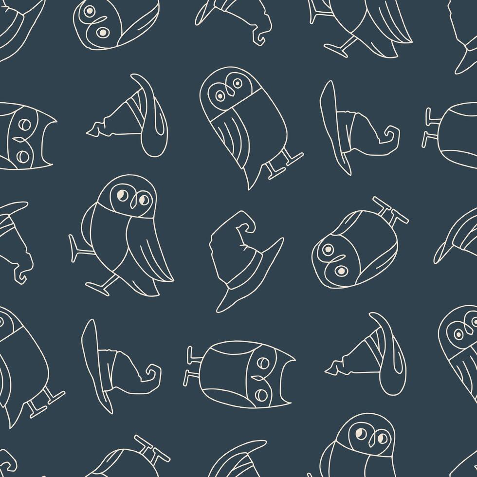 Outline Seamless Pattern of Owl Wizard Hat Background for Fashion Wrapping Print Fabric vector