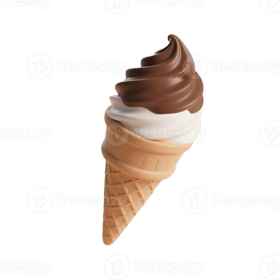 An ice cream cone with chocolate and white frosting png