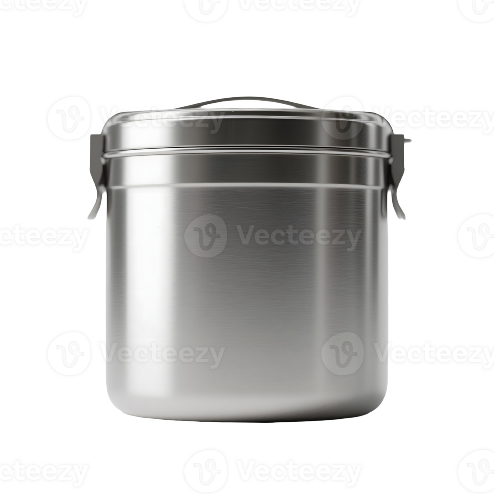 A stainless steel container with a lid png