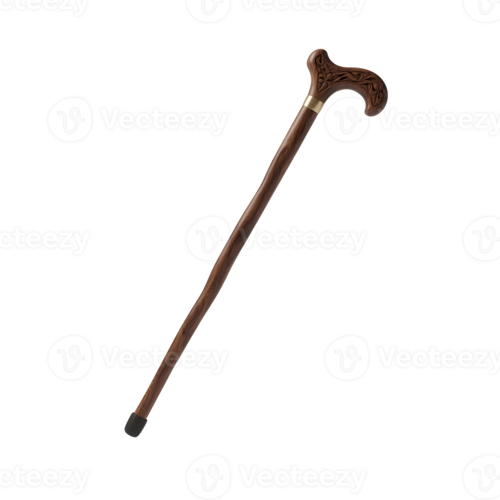 A walking cane with a wooden handle png