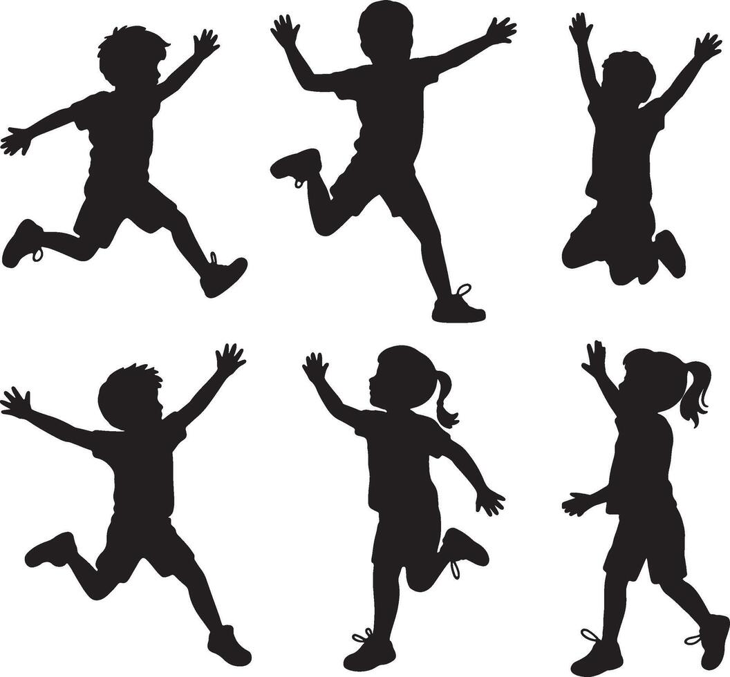 Silhouette collection of happy children jumping and playing isolated on white background vector