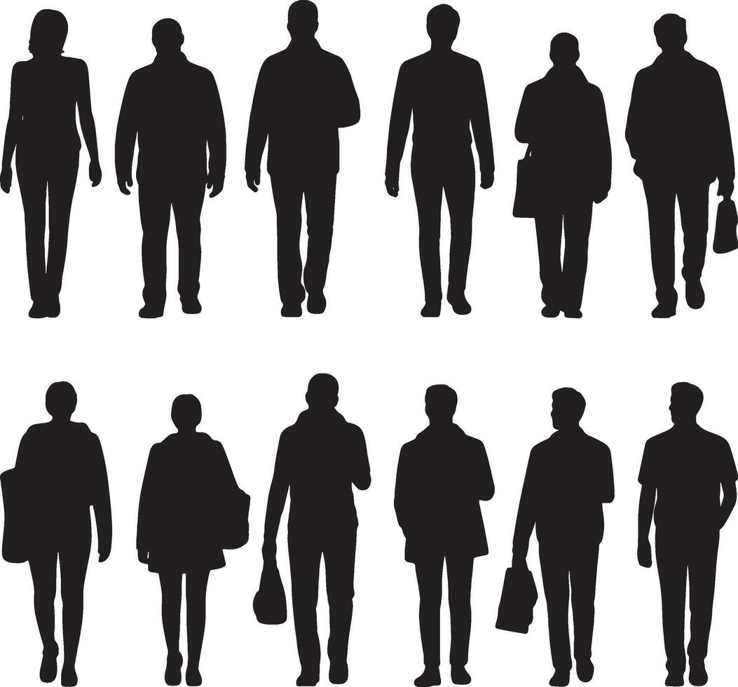 People silhouettes collection walking figures illustration diverse characters vector