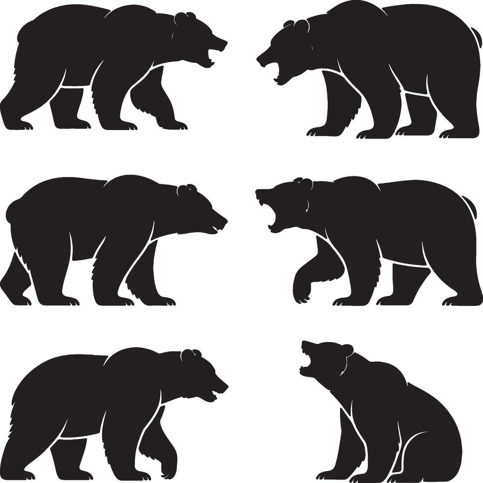 Bear silhouette set illustration wildlife animal design black and white vector
