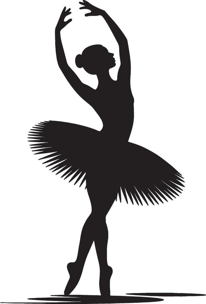 Elegant ballerina silhouette performing ballet in graceful pose with tutu skirt vector