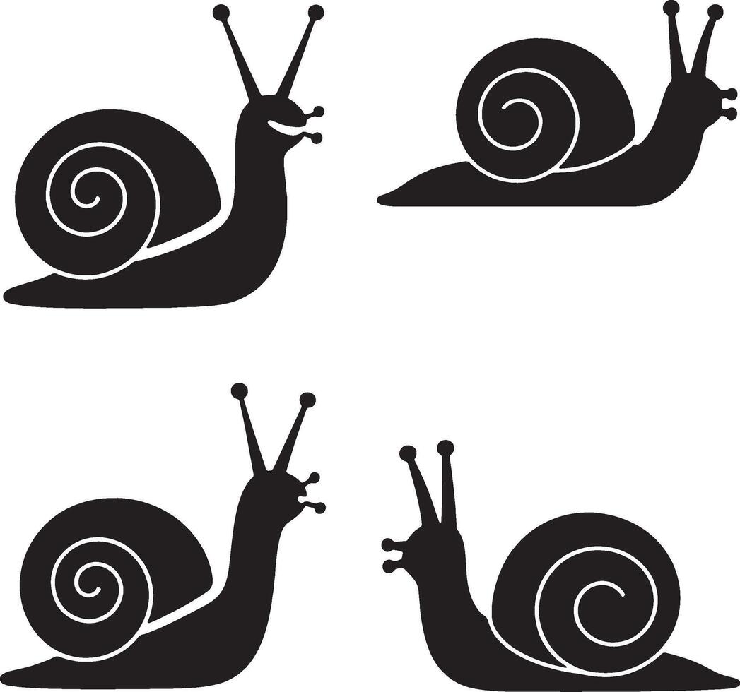 Set of snail silhouettes in black illustration isolated on white background vector