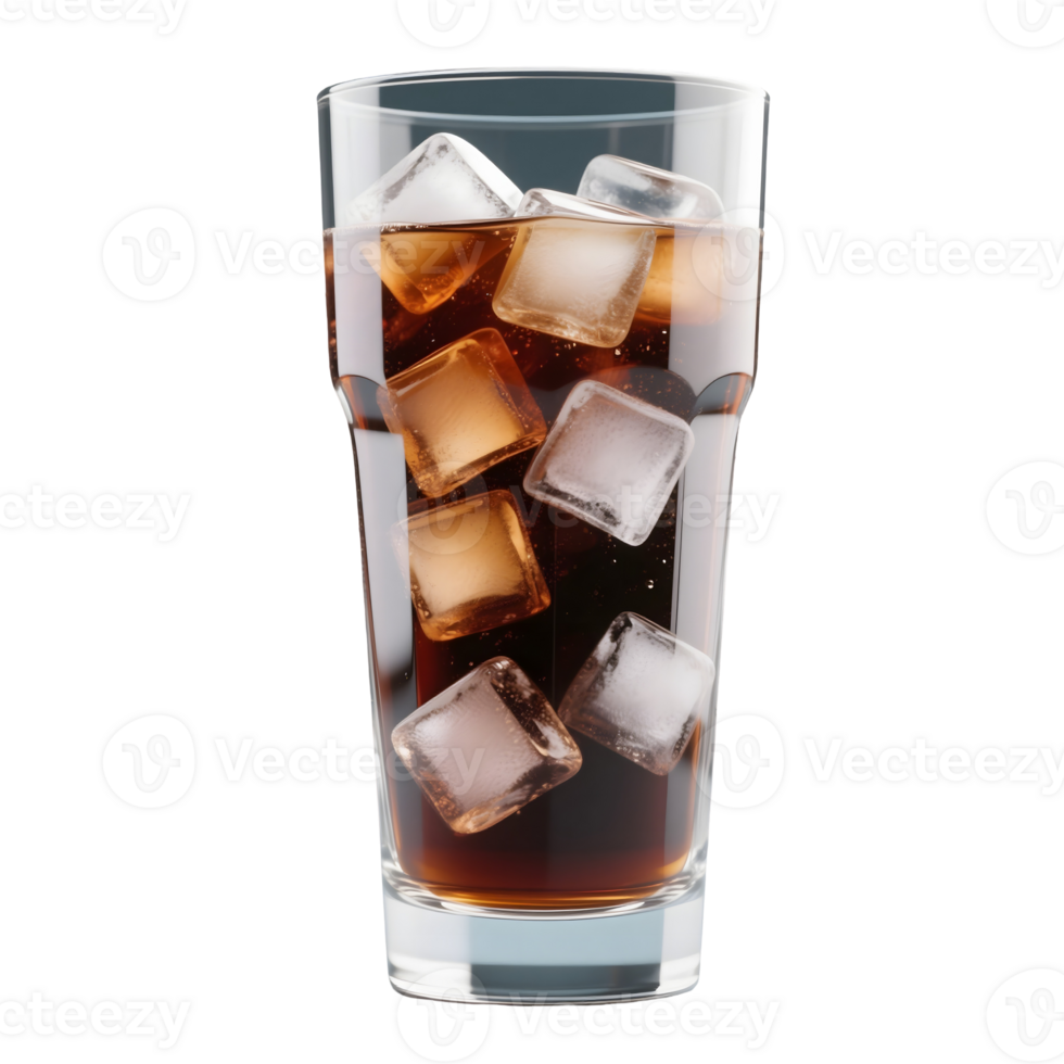 A glass of cola with ice cubes png