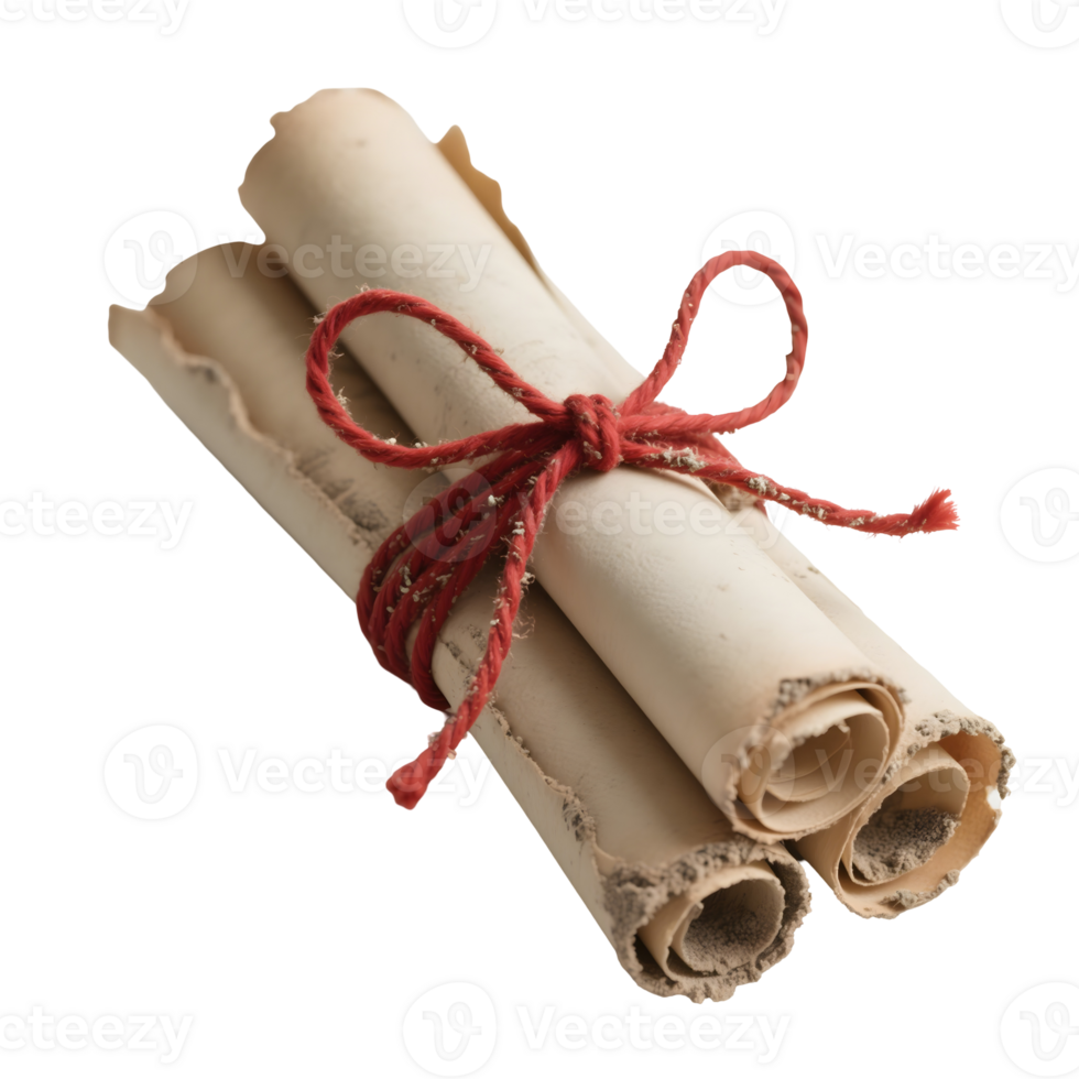 Three rolls of parchment tied with red string png