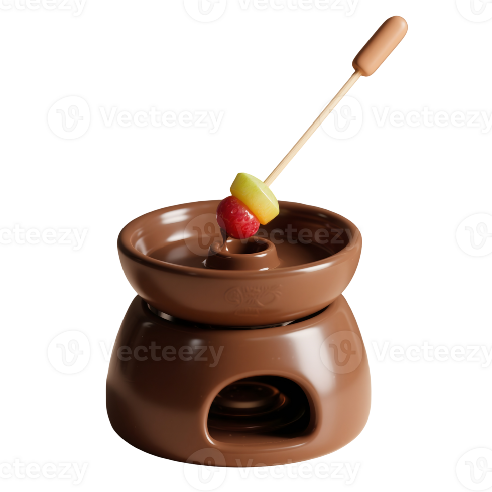 A chocolate fondue pot with a stick and a candy stick png