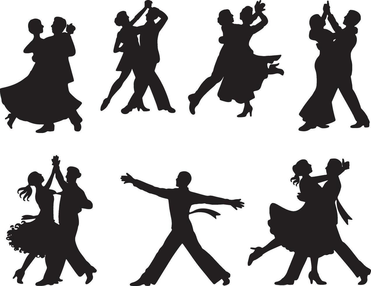 Ballroom dance silhouettes couples partnering gracefully vector