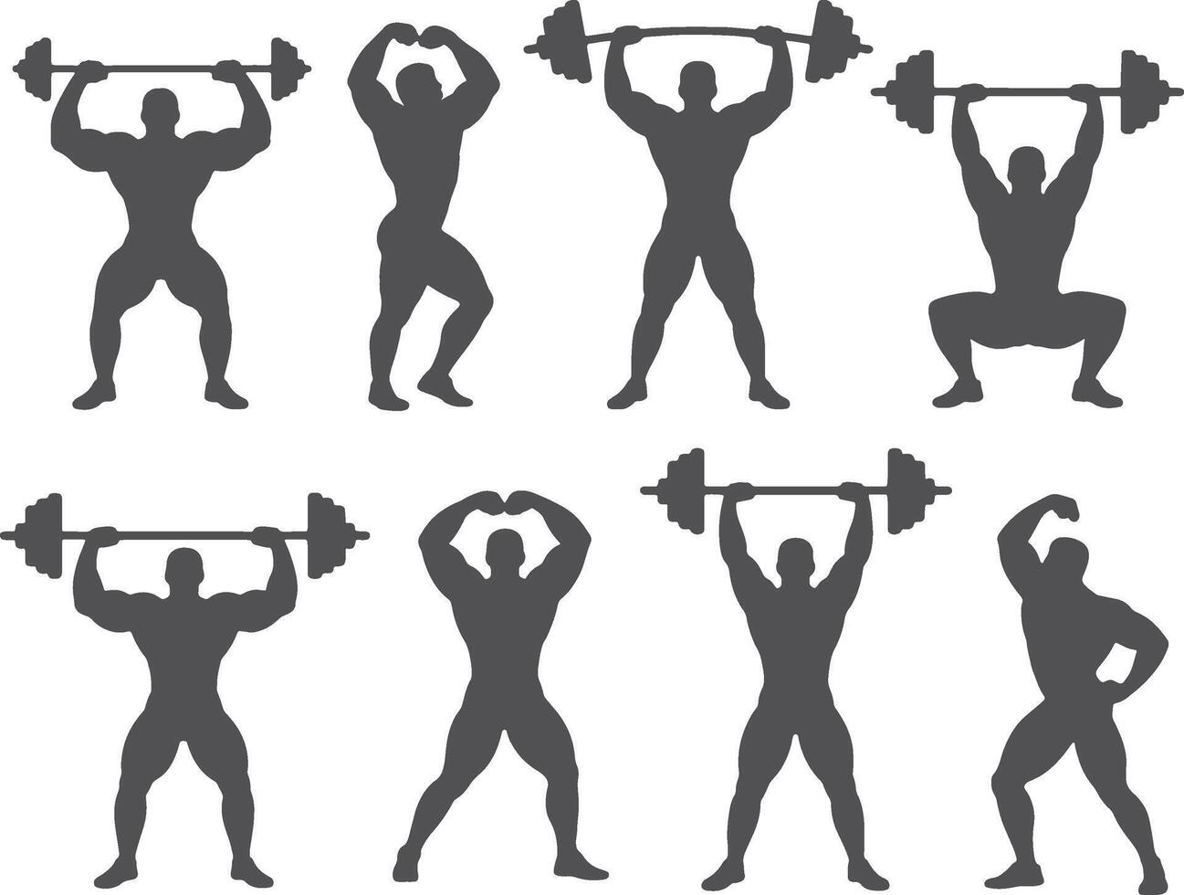 a set of silhouettes of men lifting weights vector