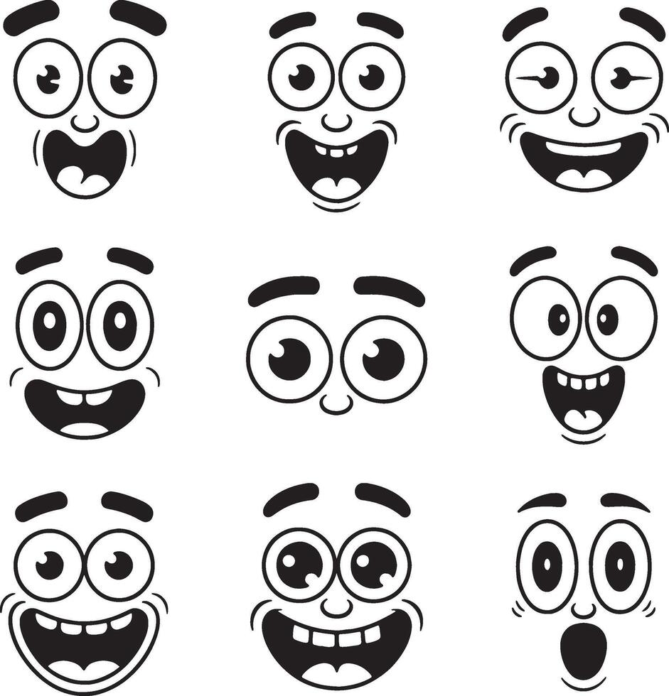 Nice happy cartoon faces expressions set vector