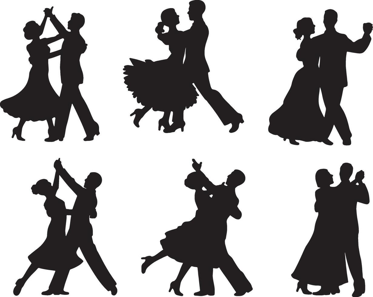 Silhouettes of couples ballroom dancing elegant poses vector