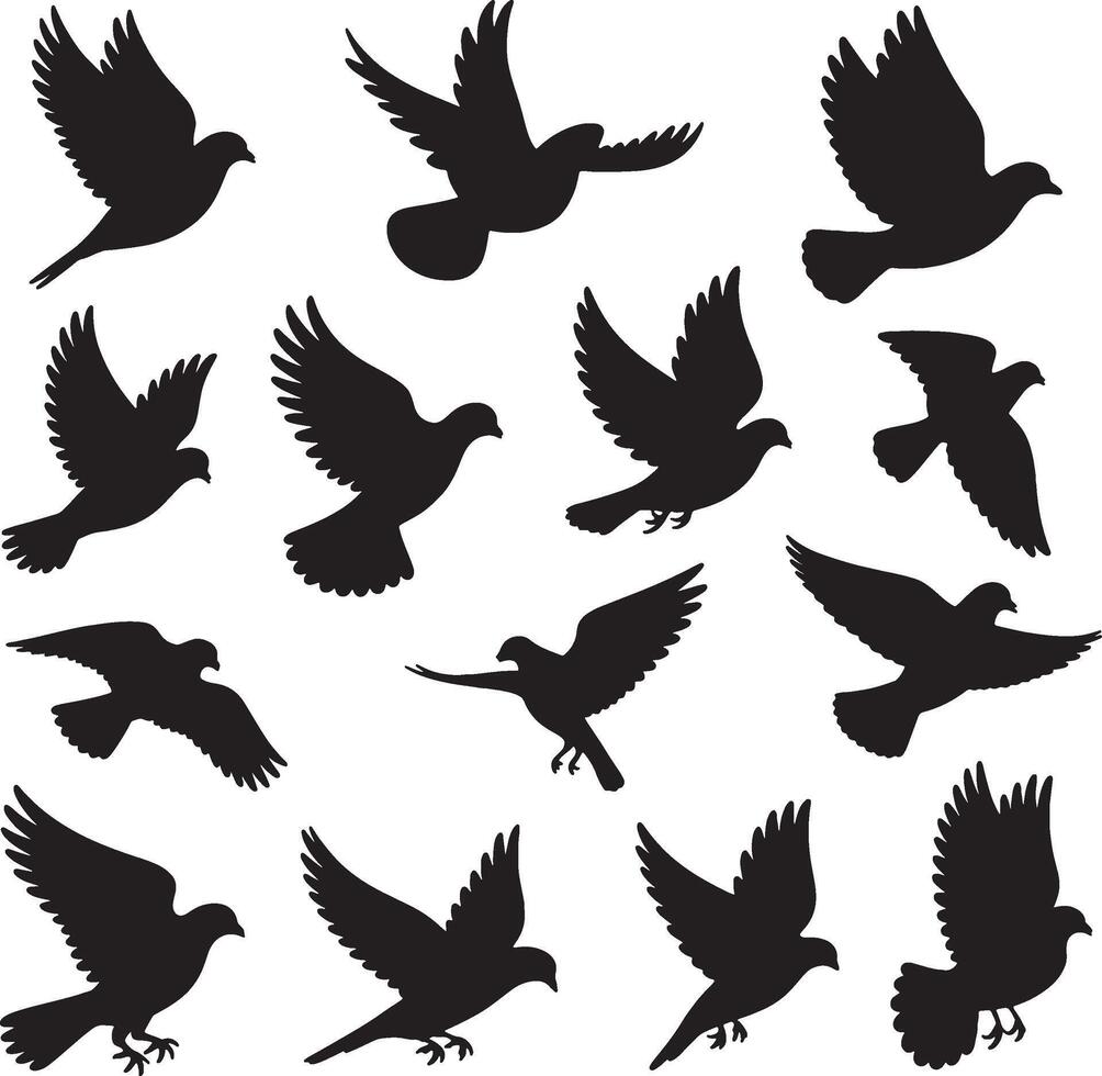 Black silhouettes of doves in flight peaceful birds vector
