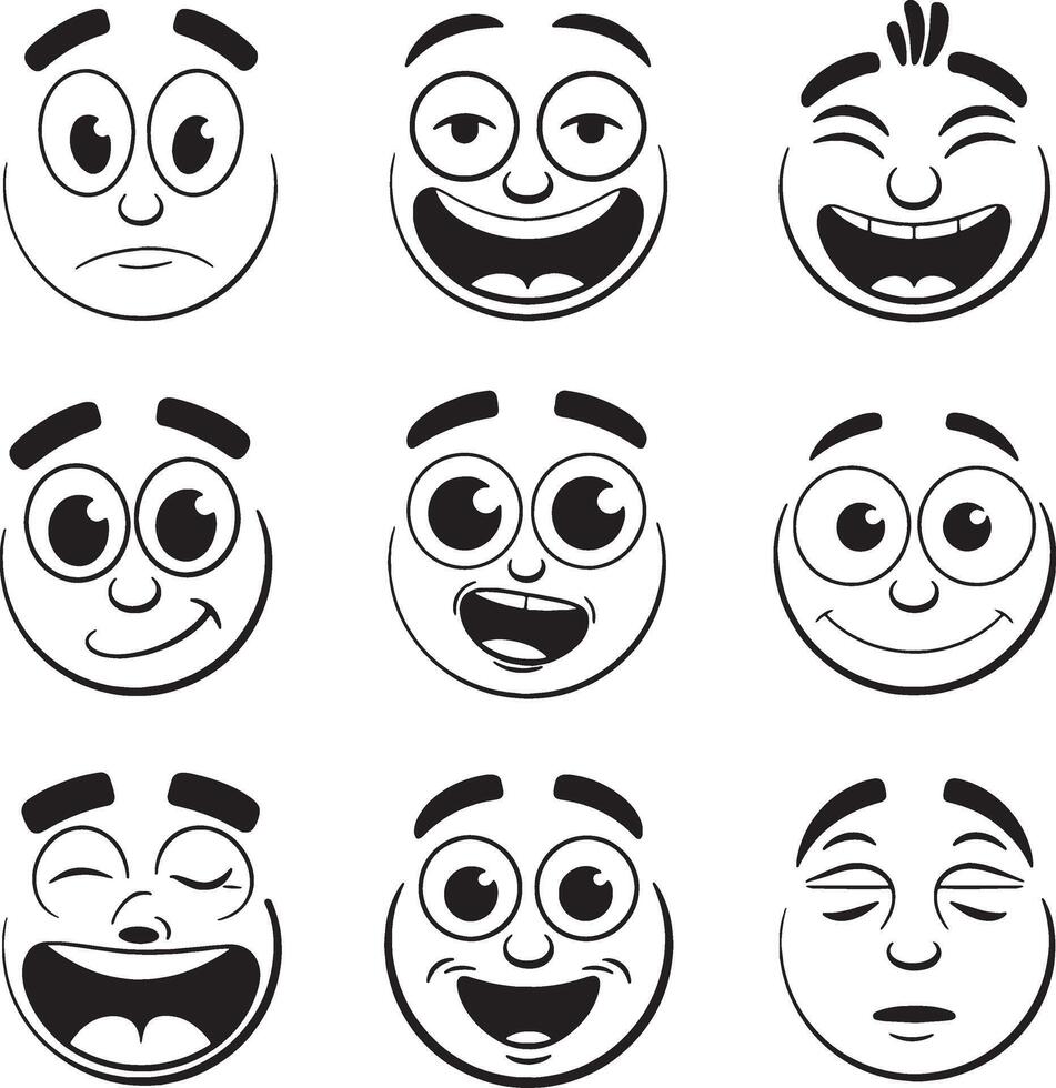 Unique wow Nine cartoon faces showing various emotions vector
