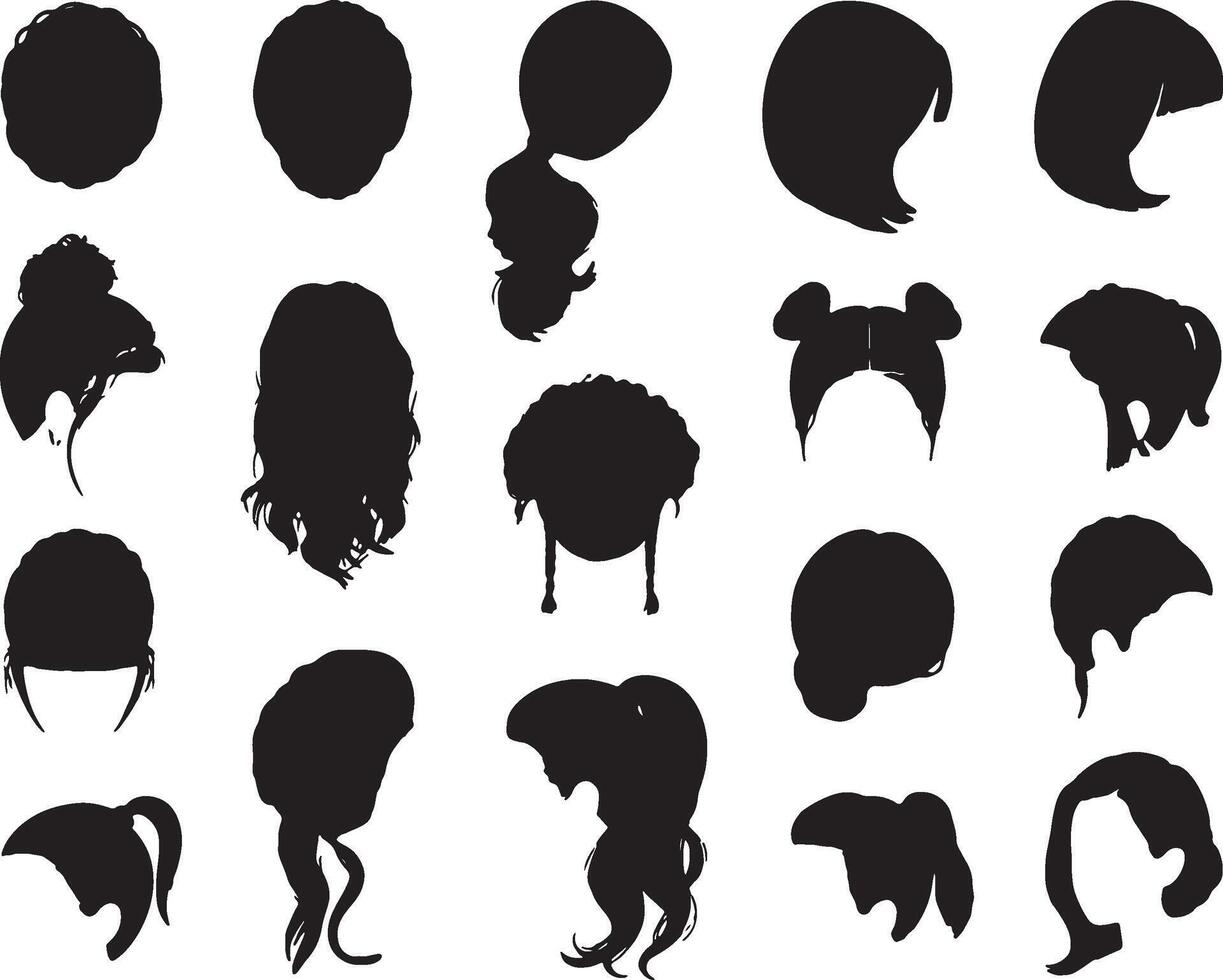 Collection of diverse female hairstyle silhouettes vector