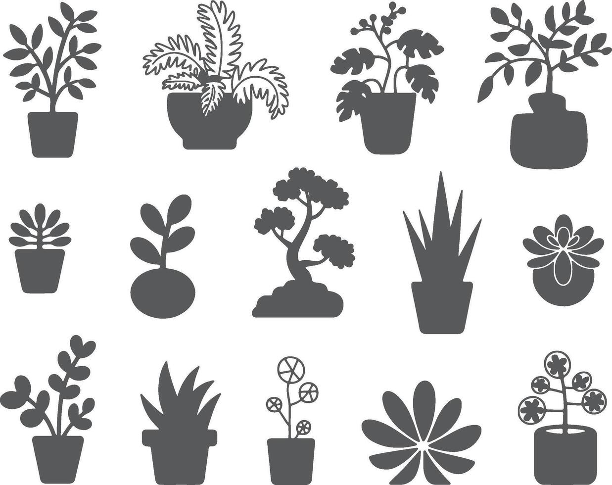 various plants in pots on a white background vector