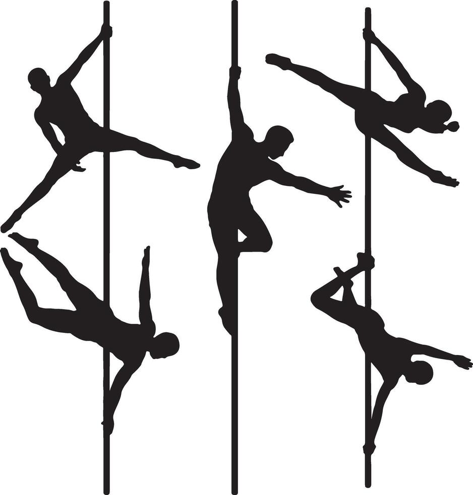 Pole fitness silhouettes diverse poses strength vector