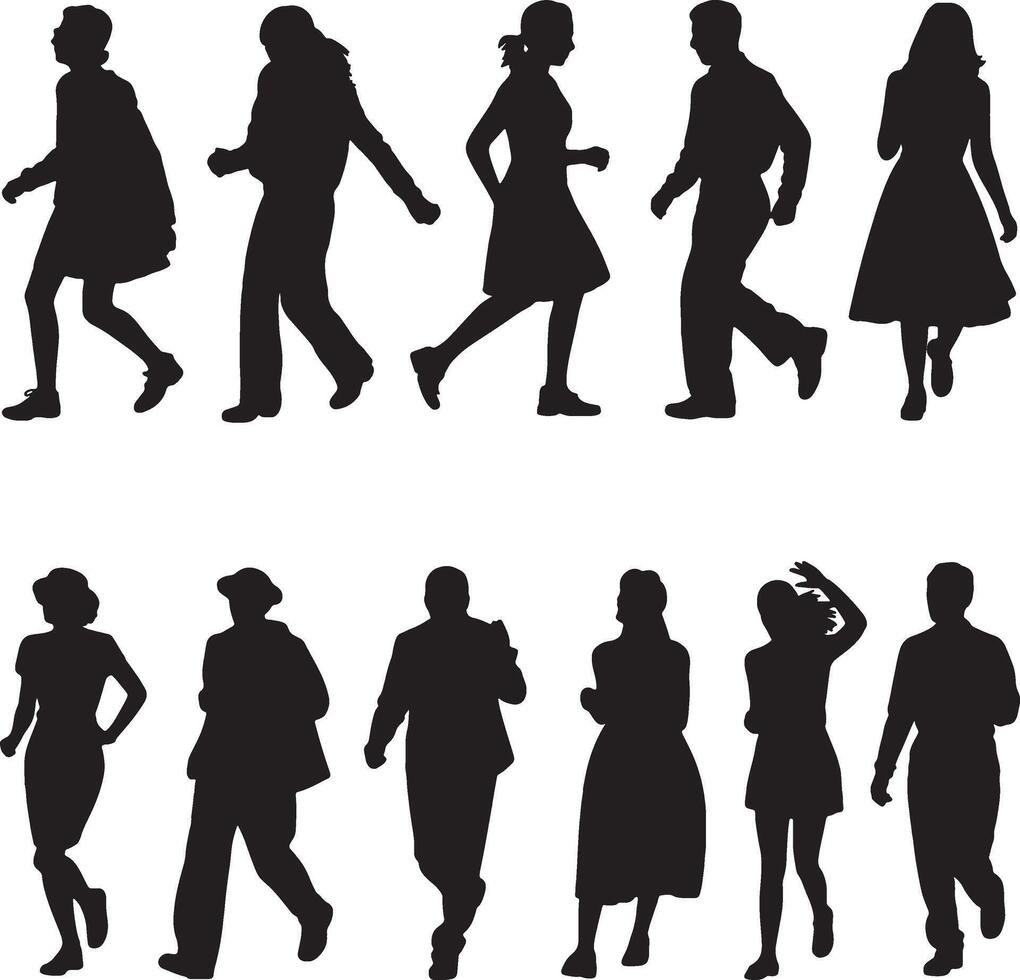 Best Silhouettes of people walking and standing vector