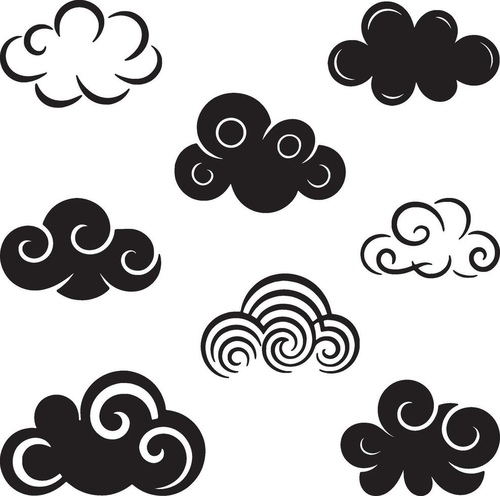 Asian style cloud collection black white design elements vector