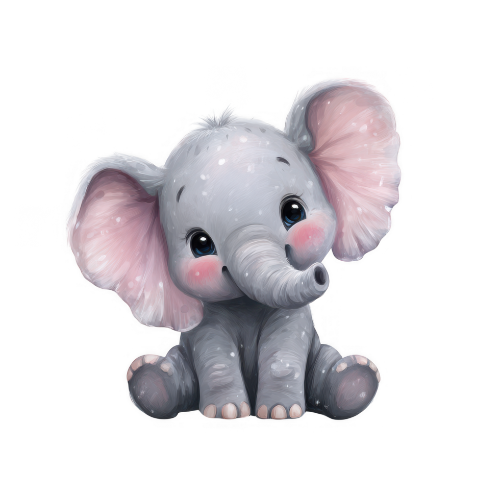 Cute baby elephant with large ears and playful expression, showcasing gentle movement and charm. This adorable creature is perfect for children illustrations and designs png