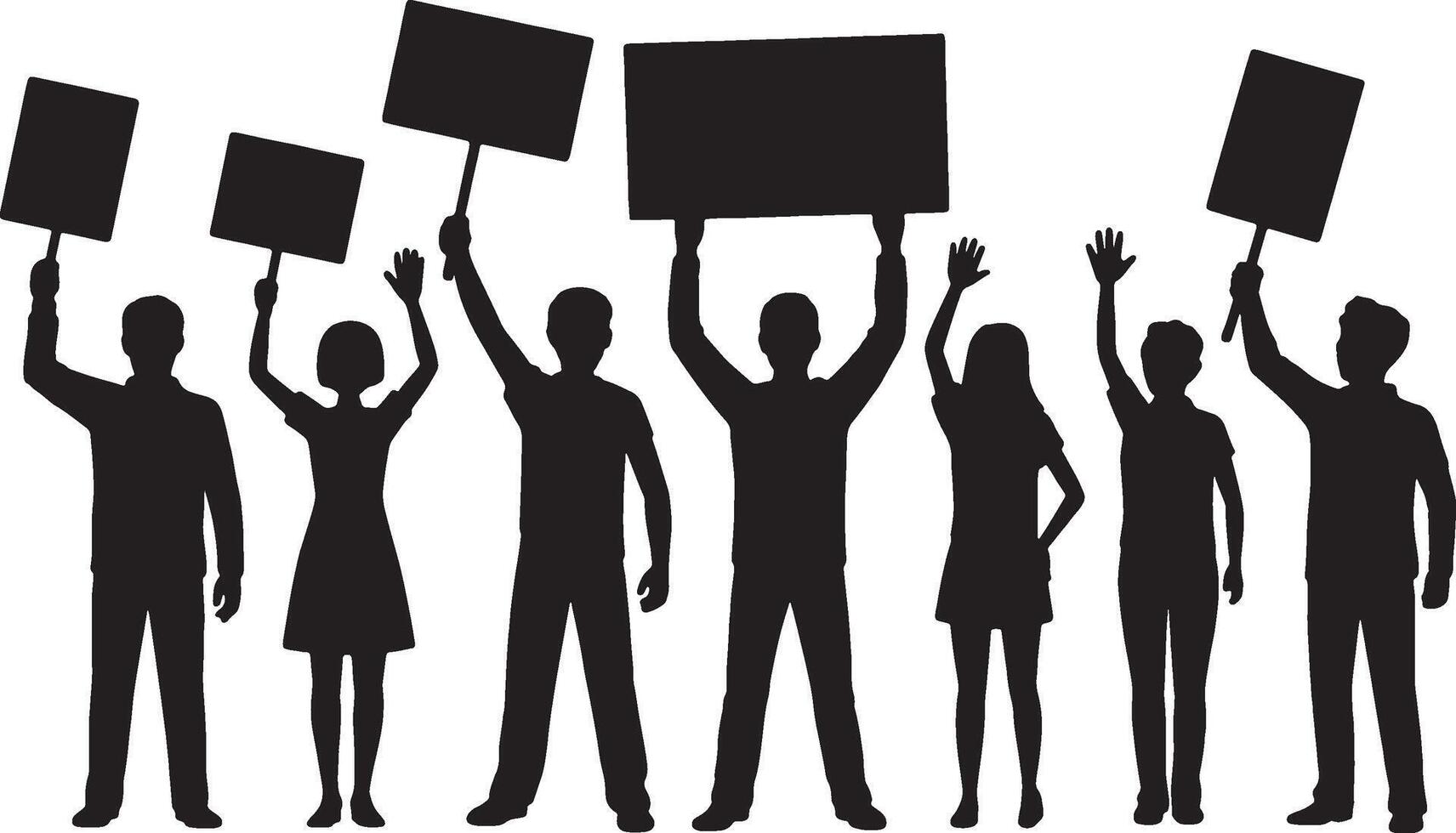 Silhouettes of protestors holding signs demonstrating vector