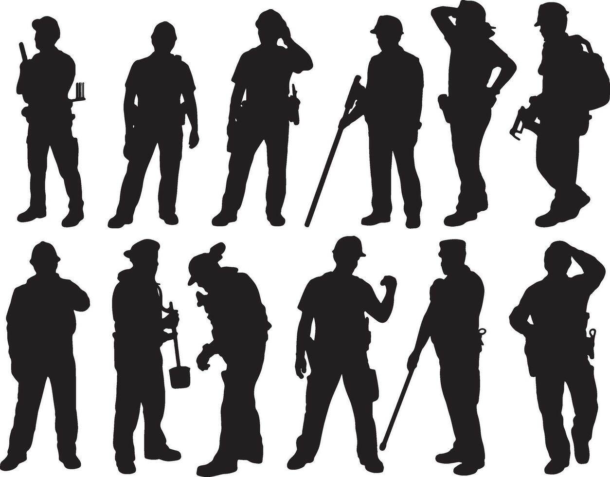 Diverse construction workers silhouettes collection vector