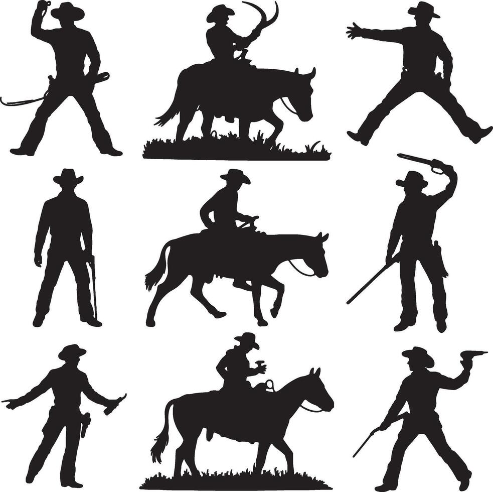 Cowboy silhouettes riding horses wild west rodeo vector