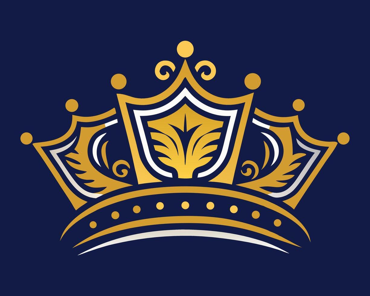 Elegant Gold Crown Icon on Navy Blue Background vector
