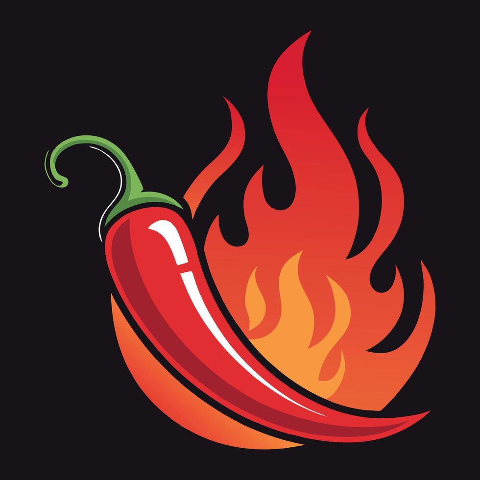 Spicy Red Chili Pepper Illustration with Flames vector